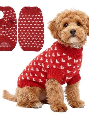 Cozy Red Heart Knit Small Dog Sweater - Pet Apparel NWOT